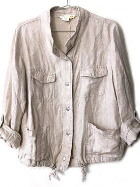 C&C California Women's button down utility 100% Linen Jacket, L